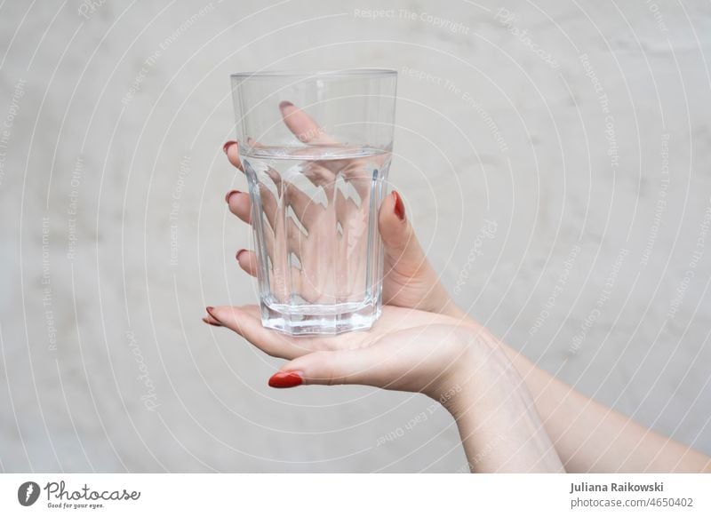 female hands hold empty glass Die of thirst Empty Delicious Close-up red fingernails Girl Woman stop Water Drinking Glass Beverage Thirst Refreshment Fluid