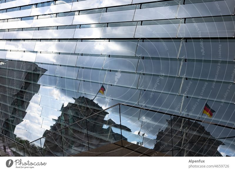 Reichstag I Reichstag building Berlin Landmark Capital city Architecture Tourism Downtown Downtown Berlin Exterior shot reflection Clouds Glass Glas facade