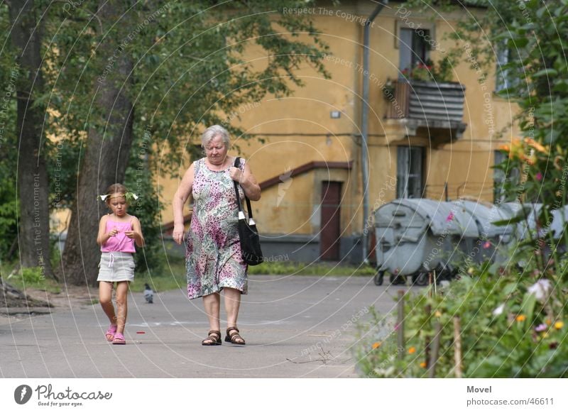 Sunday walk Grandmother Grandchildren Girl Ghetto Human being woman russia walking To talk peoples
