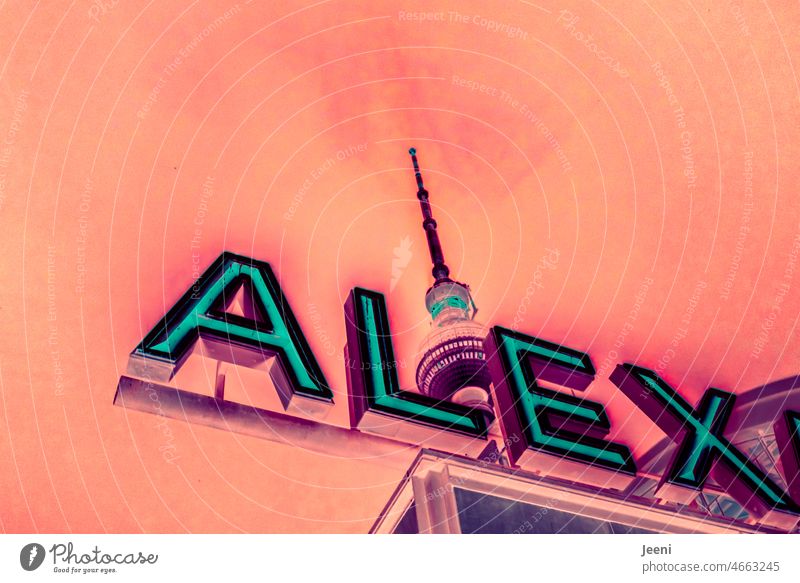 Alex-anders Berlin Middle alex Alexanderplatz Capital city Television tower Berlin TV Tower Landmark Illuminate Fantasy Abstract Play of colours Illusion