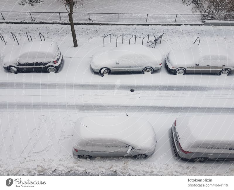 snowed in parked cars from above Snow Winter Traffic infrastructure Transport Parking Street from on high Car Mobility Motoring Lanes & trails Road traffic