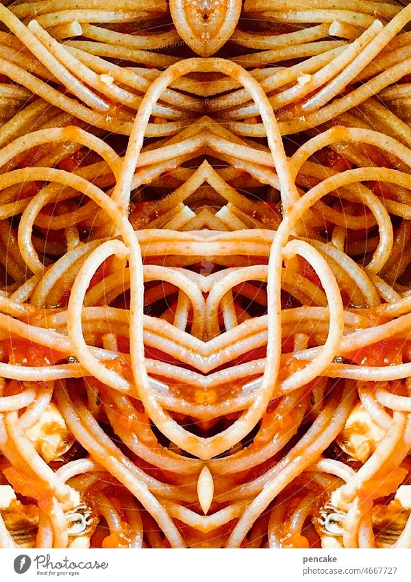 spaghetti mandala II Spaghetti Noodles Nutrition Close-up Delicious Italian Food tomato sauce Mandala Pattern Meditation reflection Dough