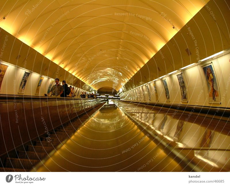 No light at the end of the tunnel Underground Prague Light Diagonal Escalator Subsoil Driving tube. tunnel Railroad Upward Movement Placed Logistics