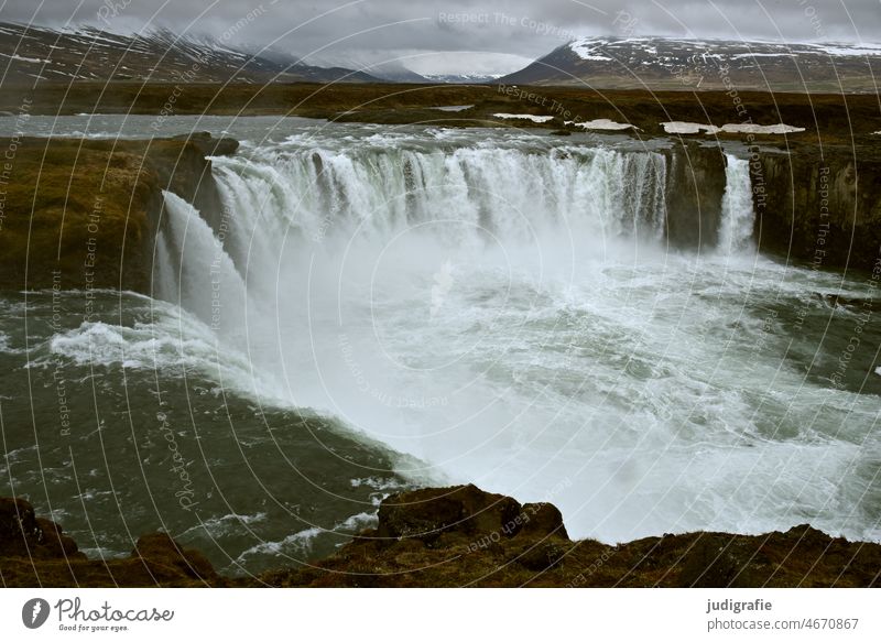 Iceland Waterfall Godafoss Godafoss waterfall Landscape Nature River mightily stunning Rock Force Environment Elements naturally Flow Wild Cold Mountain Climate