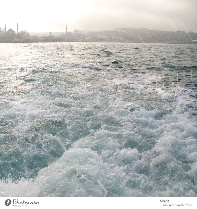 leaving behind Elements Water Sky Fog Waves Ocean Waterway Strait Istanbul Asia Turkey Capital city Skyline Deserted Mosque Navigation Movement Fresh naturally