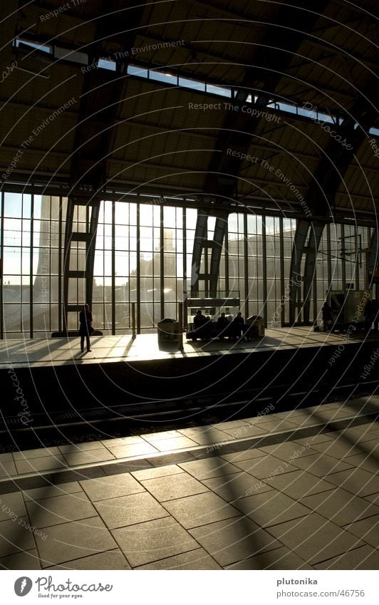 Missed Railroad Steel Platform Railroad tracks Station Europe Town Train station Warehouse Sun Glass Shadow Empty Bench Berlin Germany Logistics Loneliness