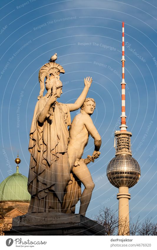 Statues of the castle bridge and television tower in the background Trip Tourism Copy Space middle touristic City life Contrast Copy Space bottom upside down