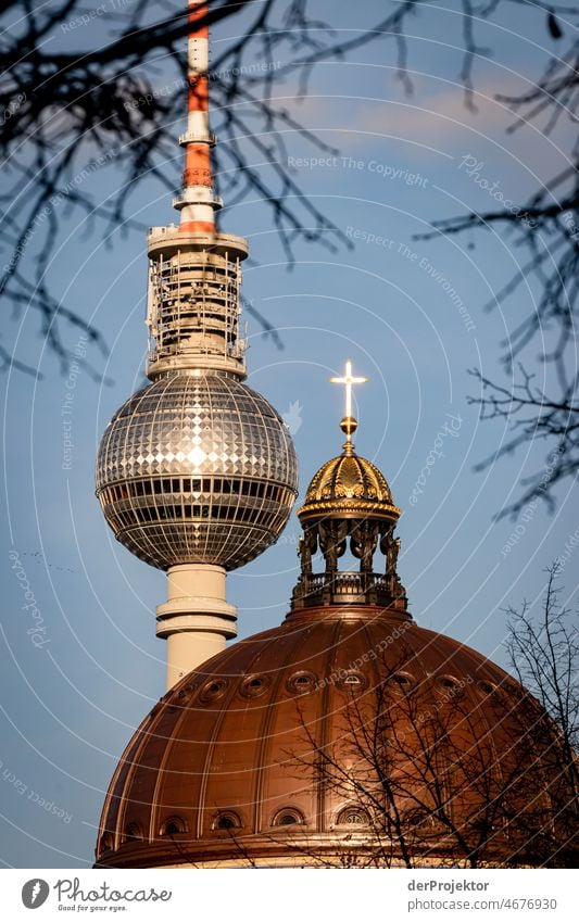 Humboldt Forum and TV Tower in the background II Trip Tourism Copy Space middle touristic City life Contrast Copy Space bottom upside down Historic Buildings