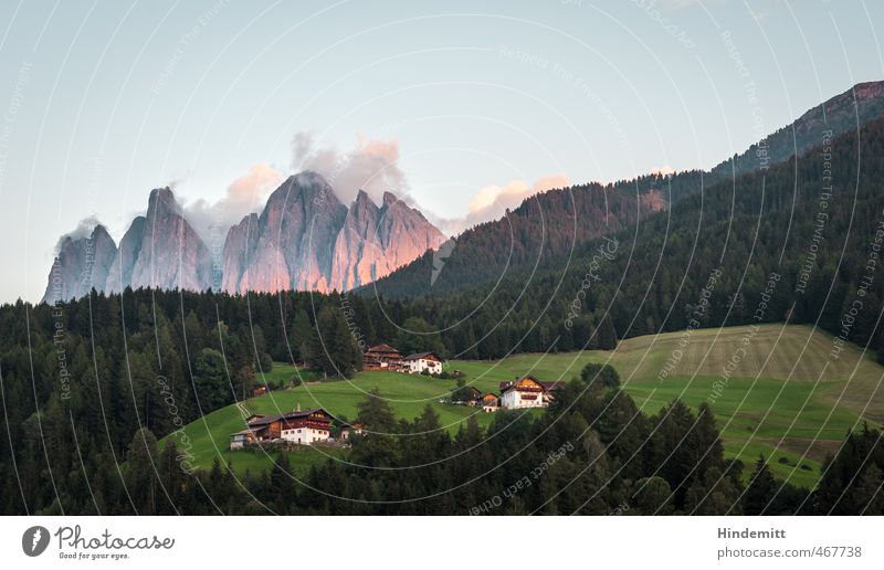 black and white grey | alpenglow Sky Clouds Sunrise Sunset Sunlight Summer Beautiful weather Meadow Forest Hill Rock Alps Mountain Peak Dolomites