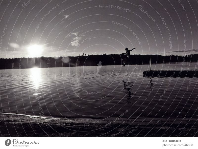 jump into the wet II Lake Jump Ocean Footbridge Water Sun Sweden