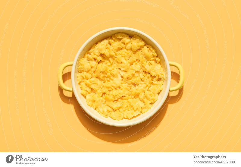 Scrambled egg isolated on white, from above, Stock image