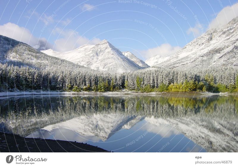 September in Canada Lake Autumn Virgin snow Cold Vacation & Travel Snow reflection Freedom Water Landscape Mountain Rocky Mountains Sky