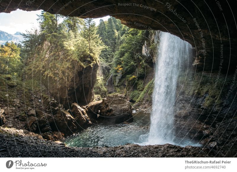 Waterfall in rock Glarus Rock Blue clear rocky Wall of rock Mountain Landscape Exterior shot Deserted Colour photo Bärglistabout