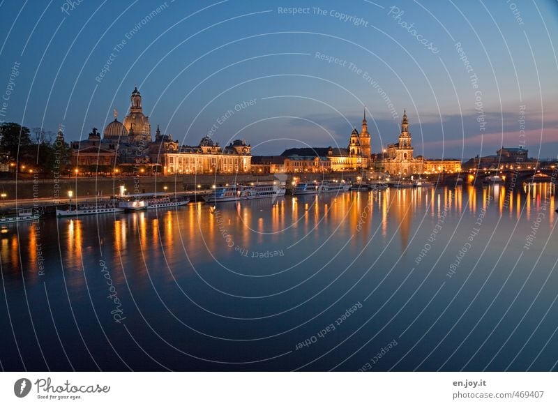 light plays Vacation & Travel Trip Sightseeing City trip Night sky River Dresden Saxony Federal eagle Europe Town Skyline Church Building Inland navigation