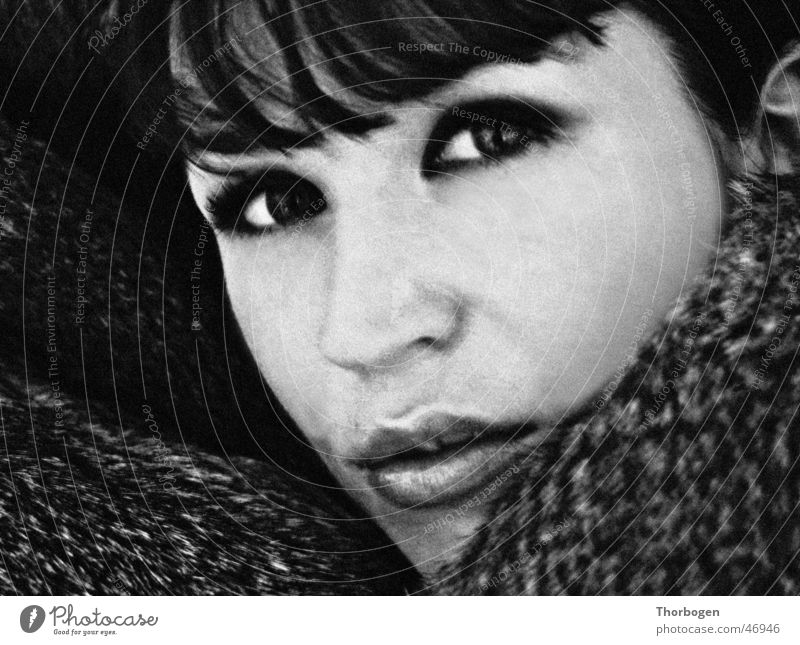 Nicki 1 Woman Portrait photograph Pelt Black & white photo Face Eyes Mouth Bangs