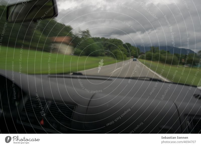View from the windshield of a moving car Street travel Speed Movement Vehicle Windscreen Dashboard Car inward hazy Highway Transport automobile off swift Window