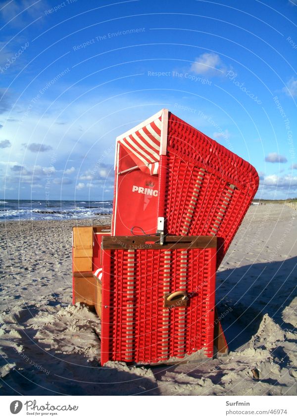 beach chair Beach chair Ahrenshoop Ocean Red Baltic Sea Sky prince