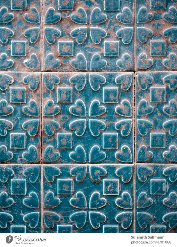 floral tiles in dark turquoise blue Abstract Azulejo muster Surface Ornament texture Pattern background Portuguese traditionally Detail Tile