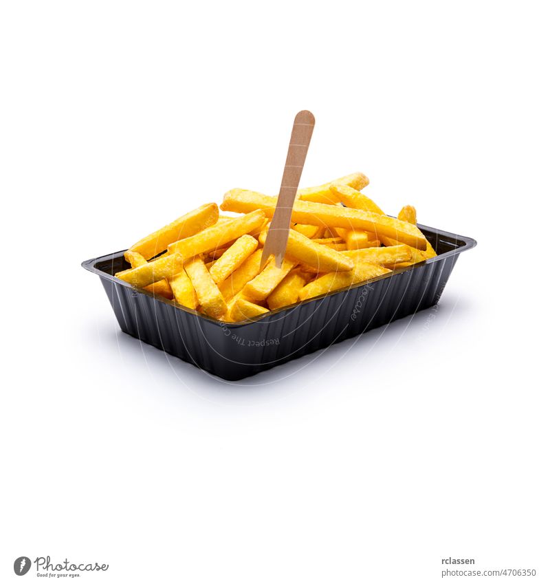shell of pommes fries on white frit portion potato Pommes french fries Dutch snack German potato rod fries stande fritüre thick eat chips french bude fast food