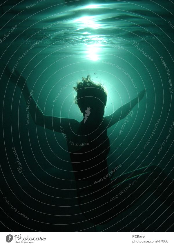 drowned Back-light Waves Woman Dark Jump Creepy Underwater photo Water Human being Death Hair and hairstyles