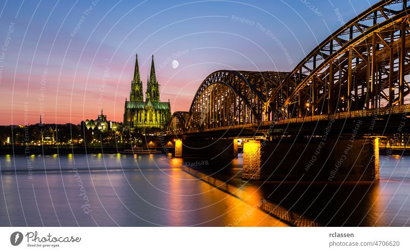 Sunset at Cologne City with cathedral and Hohenzollern bridge cologne city cologne cathedral old town Cathedral sunset Rhine Germany dom river carnival kölsch