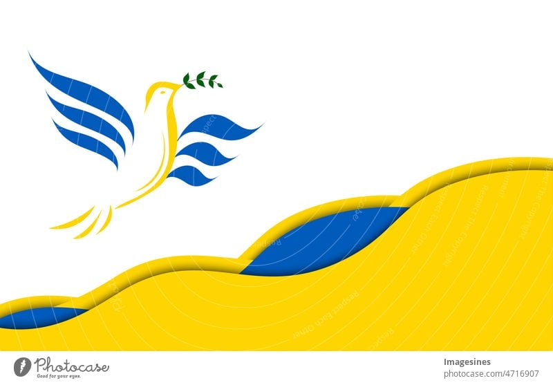 lineare Silhouette Taube mit einem Olivenzweig in den Farben der ukrainischen  Flagge. Kampf für den Frieden. Illustration - a Royalty Free Stock Photo  from Photocase