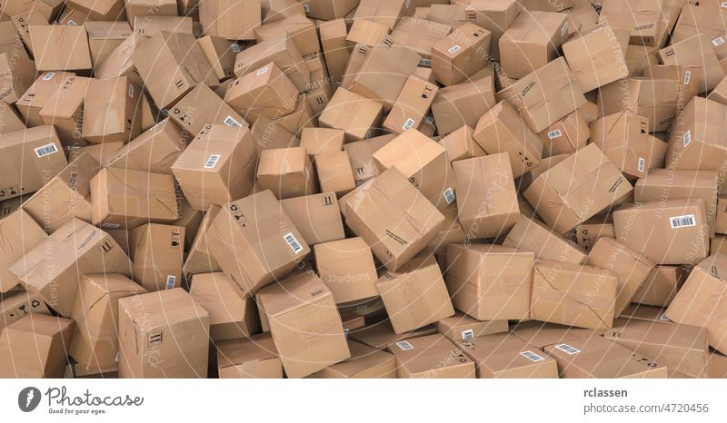 Pile of brown cardboard boxes background header, logistics and delivery concept image easter stack chaos cargo christmas many banner carton forwarding agency