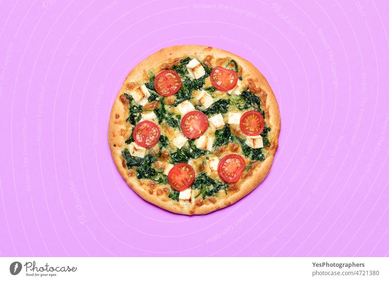 Pizza vegetarian top view isolated on a purple background above baked cheese color crust cuisine delicious diet dinner fast feta flat lay food gourmet green