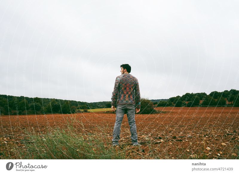 Young Man Alone And Sad In Nature Stock Photo, Alone Sad Nature
