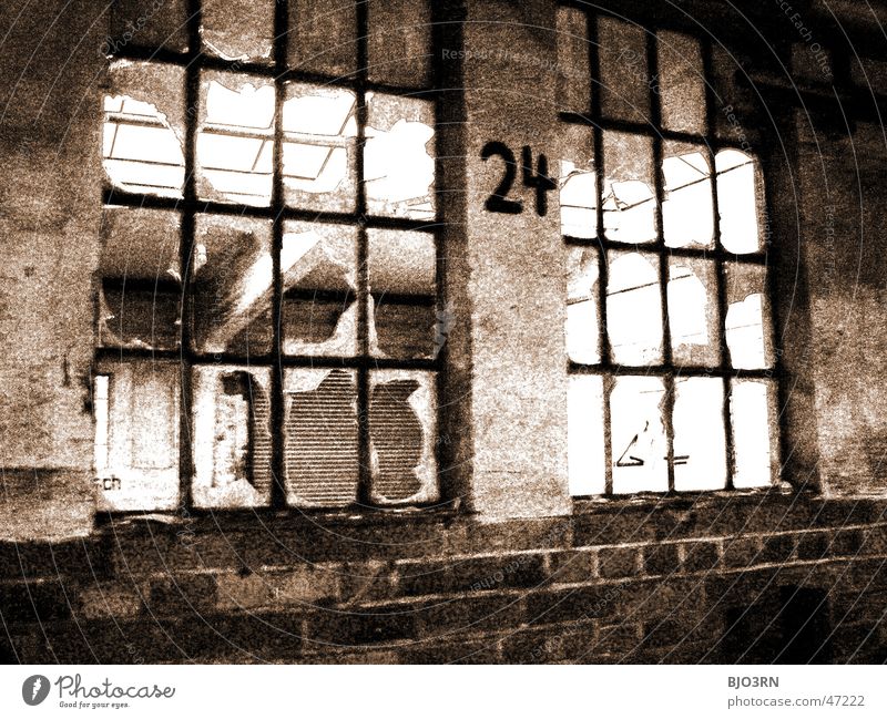 the lost #24 Factory Building Window Shard Broken Digits and numbers Dark Creepy Loneliness Wall (barrier) Exterior shot Train station vacant Window pane