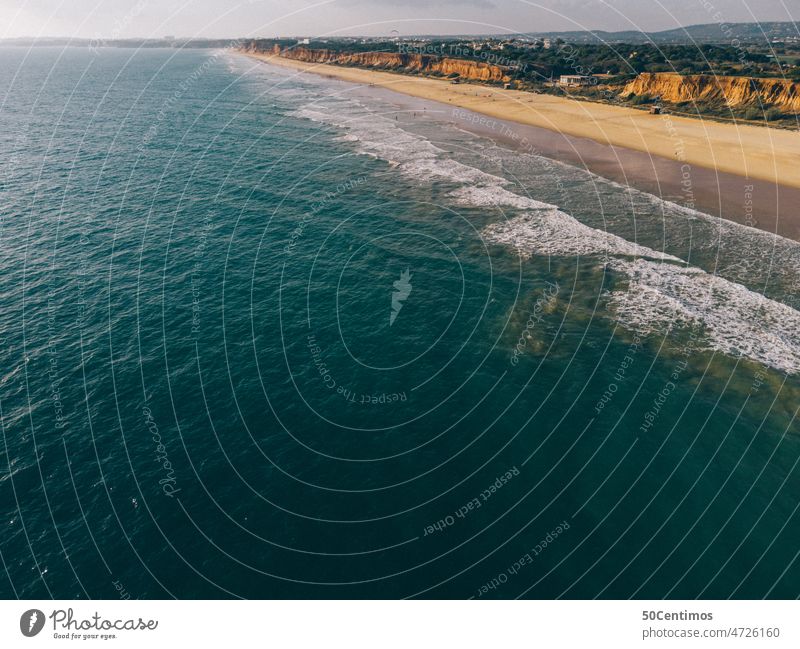 Empty beach in Algarve - aerial view Sea water coast UAV view Aerial photograph Downward Exterior shot Ocean Colour photo Deserted Vacation & Travel