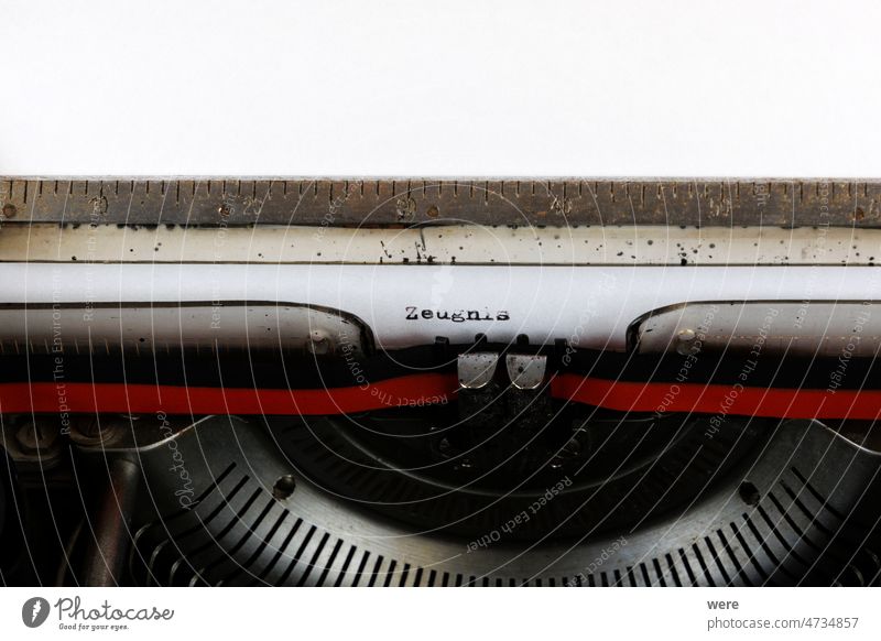 The German word Zeugnis written on an old mechanical typewriter Contract Click here Letter (Mail) Stop Typewriter Ancient Black Contract law employment contract