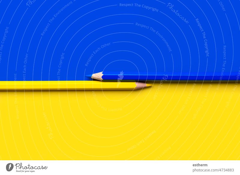 Flag of Ukraine with blue and yellow pencil with copy space flag of Ukraine independence world state europe war Russia peace color pencils education children