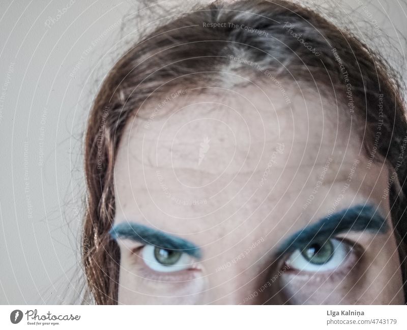 Blue eyebrows Eyebrows makeup Eyes woman female eyes