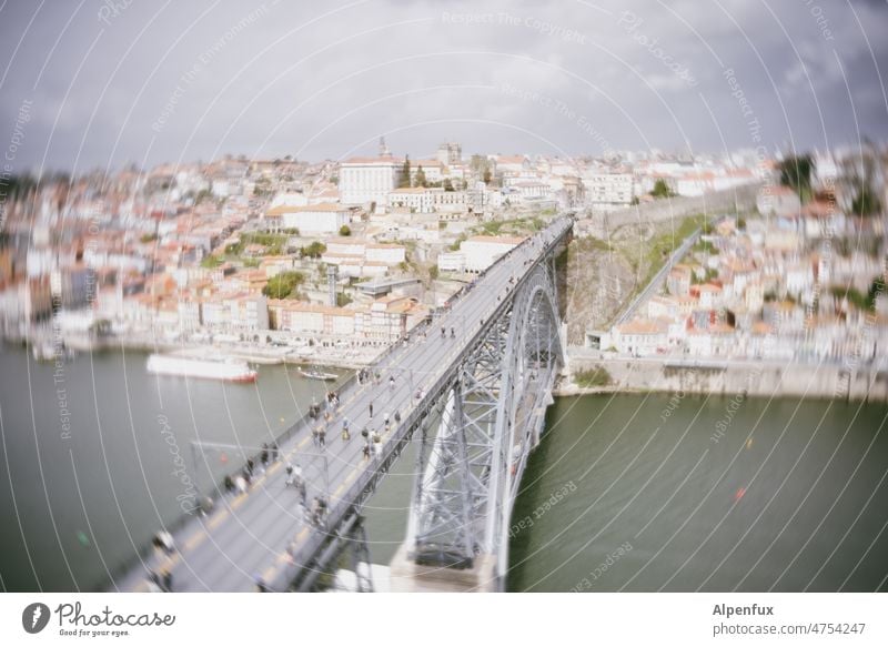 For defectors tourism Panorama (View) view people urban Old vacation Europe Douro Portugal Historic bridging Bypass Building bridges Landmark City River Town