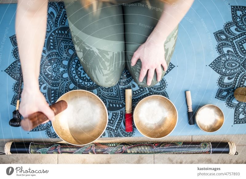 Sound therapy set up with different sound instruments and yoga mats around  Stock Photo - Alamy