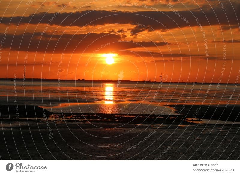 Sunset with view of Wilhelmshaven (from Tossens) Wilhlemshaven North Sea Ocean Mud flats