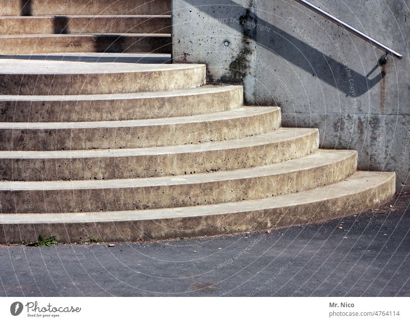 outside staircase stair treads handrail stagger Landing urban stone steps Architecture Stairs Upward Downward Banister Shadow Semicircular Structures and shapes