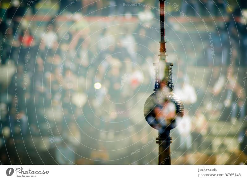 the television tower and the city people Berlin TV Tower Double exposure defocused blurriness bokeh Abstract Illusion Silhouette Exceptional Background picture