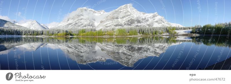 September in Canada 2 National Park Vacation & Travel Panorama (View) Reflection Lake sepember Snow Sun Water Sky Blue Mountain Landscape Large