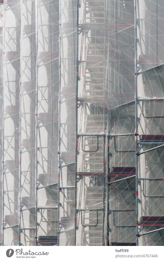 Construction scaffold with safety net / tarpaulin Scaffolding scaffold tarpaulin Facade Building Construction site Redevelop Architecture Covers (Construction)