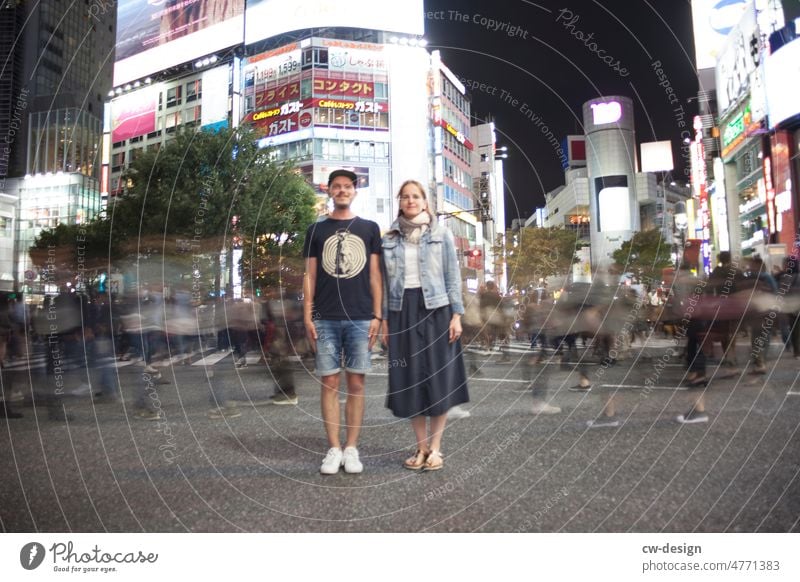 At the most famous crossroads in Japan Shibuya Crossing Long exposure Street Transport Night Traffic infrastructure