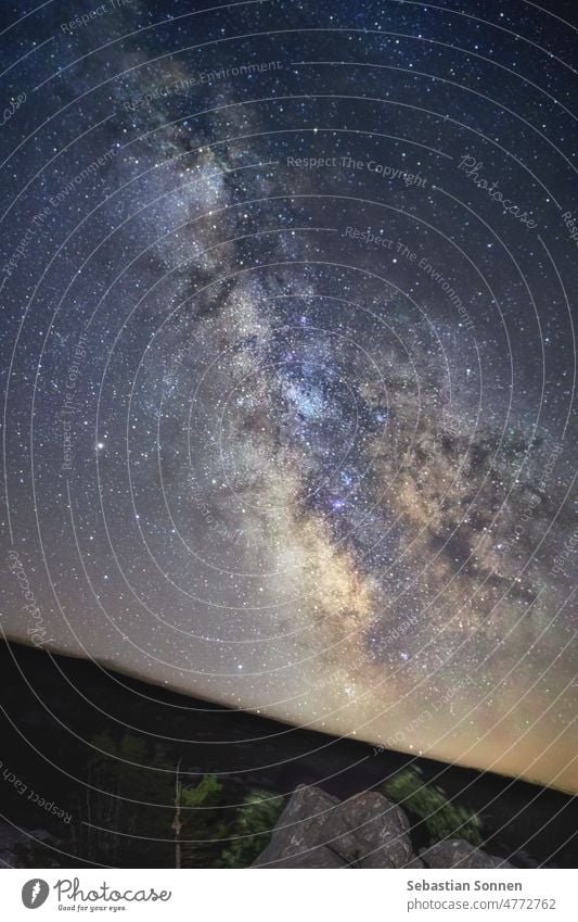 Milky Way Core over Mountain Landscape in Velebit National Park, Croatia Milky way Stars Sky Night Exposure Light travel cosmic Dark Galaxy Outdoors Room