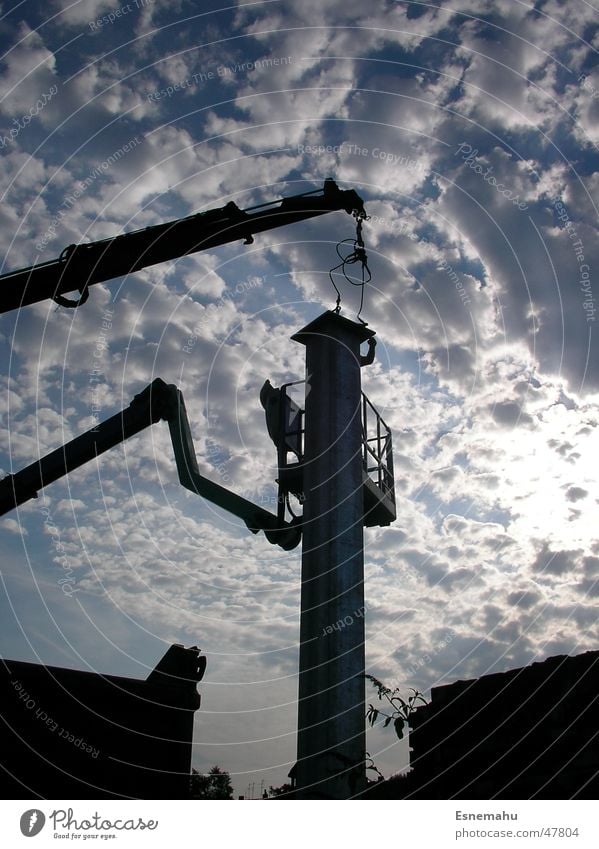 Threatening Tower Clouds White Gray Black Dark Crane Construction site Construction worker House (Residential Structure) Lift Long Dangerous Stripe Poster Media