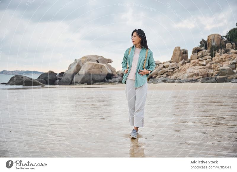Asian Girl Feeling Happy At The Lake Stock Photo, Picture and