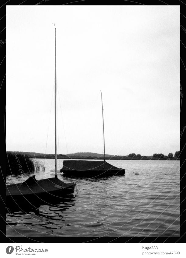 Lord: it's time. The summer was very big... Watercraft Sailboat Lake Covers (Construction) Calm Brandenburg Black & white photo