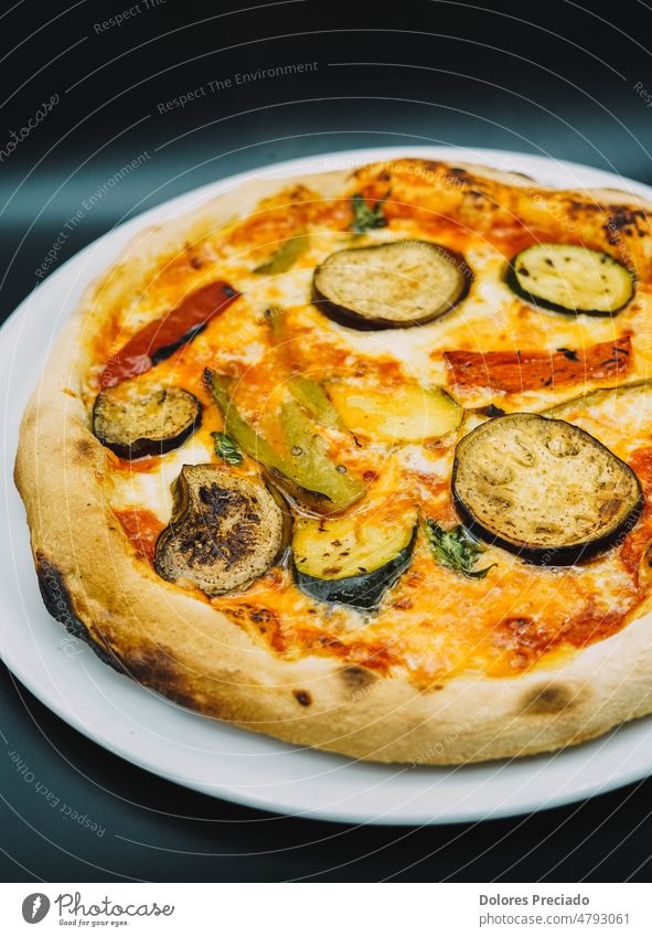 A typical Neapolitan pizza with vegetables and mozzarella, made with sourdough american bacon baked cheese cherry chicken cooked crispy crust cuisine delicious