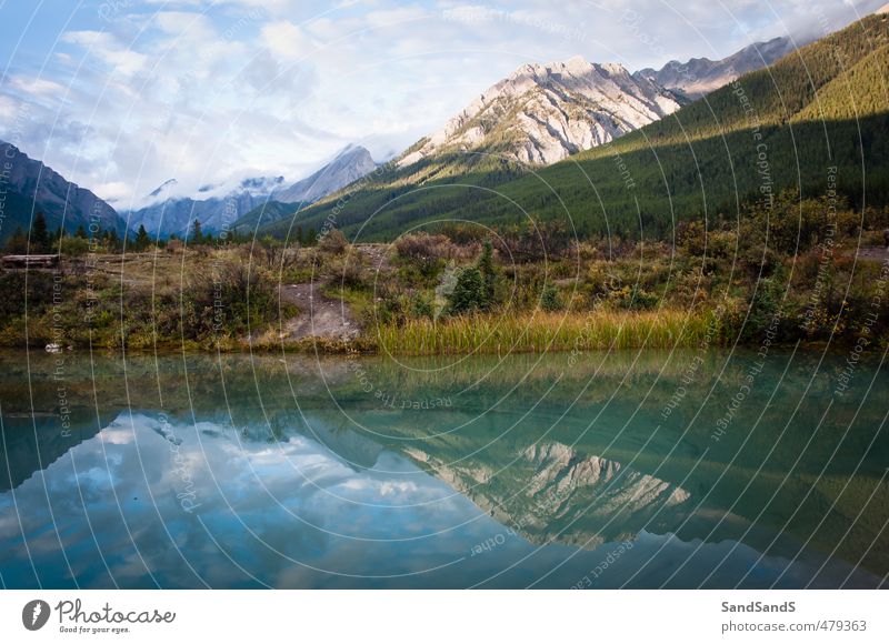 Banff National Park Pot Beautiful Calm Vacation & Travel Summer Mountain Mirror Nature Landscape Sky Clouds Tree Rock Canyon Green Alberta Alpine Canada ink