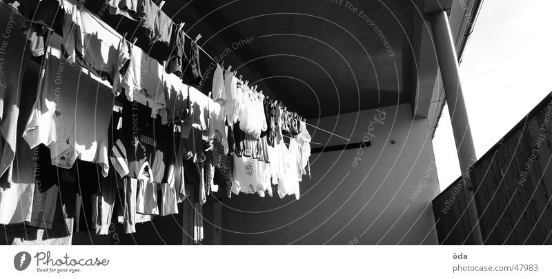 Washing day #2 Laundry Clothesline Hang up Dry Panorama (View) Clothing Black & white photo Large Panorama (Format)