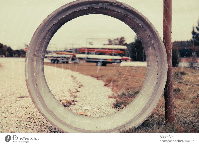 transparency Vista conduit see through Looking Structures and shapes Component concrete element blurriness Blur in the background Colour photo boats Canoe